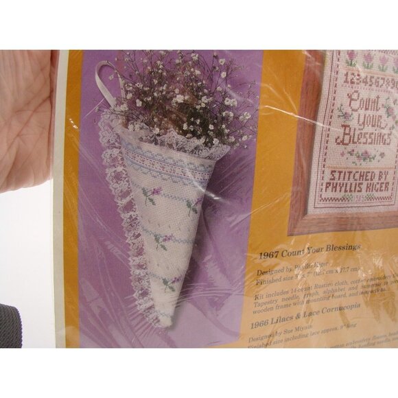 NEW The Creative Circle Cross Stitch Kit 9" Lilacs & Lace Cornucopia ACOC #1966 - Picture 4 of 11